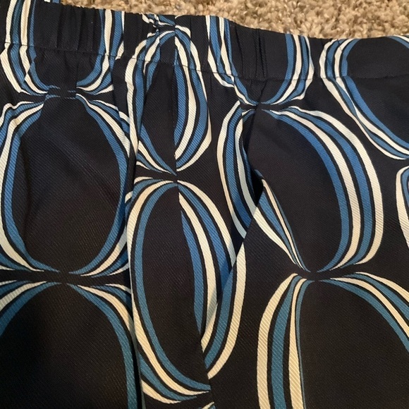 St John Geometric Blue Pull On Silk Pants Sz 2 Navy Resortwear - Picture 6 of 11
